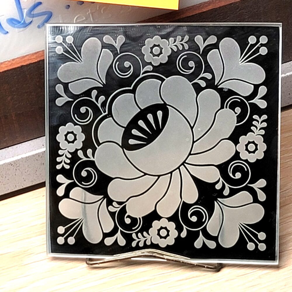 Etched Mirror Tile Flower Design