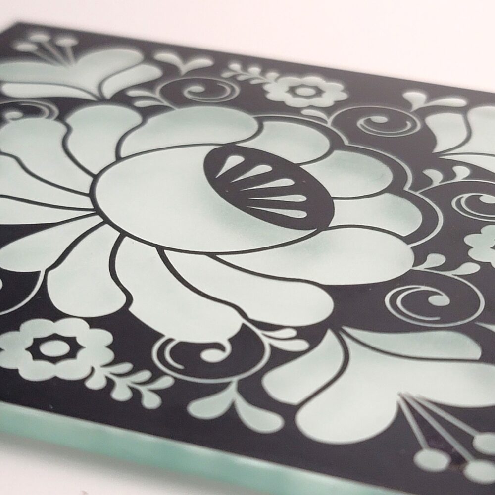 Etched Mirror Tile Flower Design