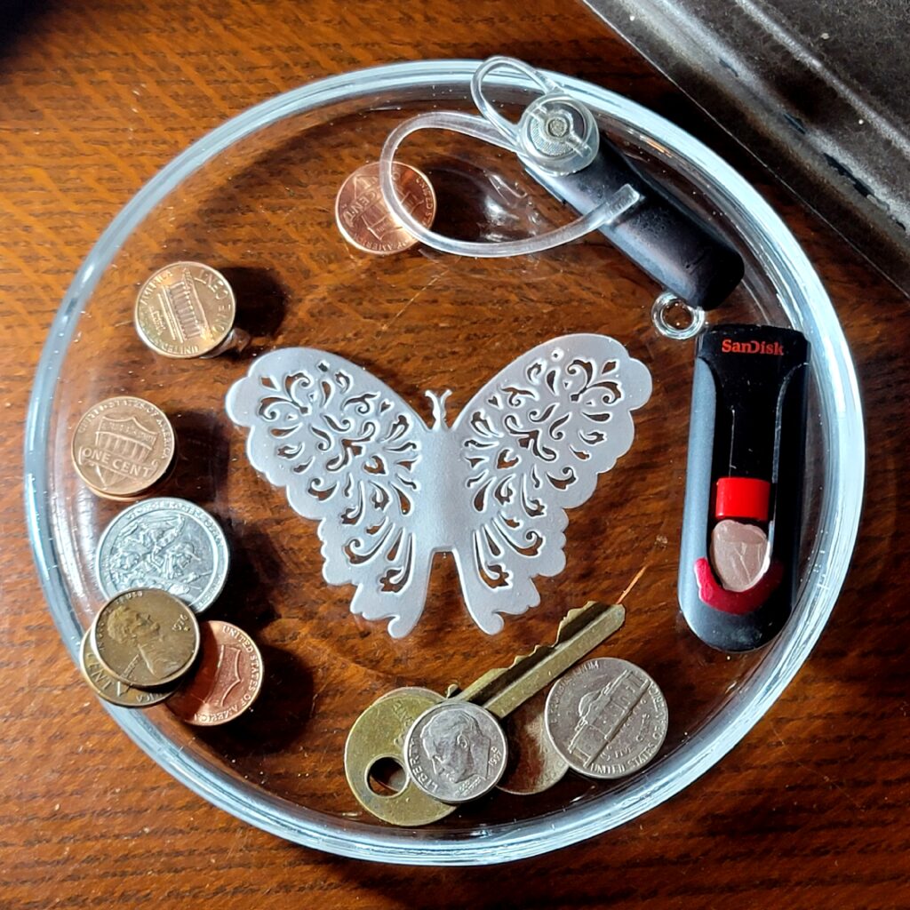 Etched Butterfly Personal Valet/Coin Tray