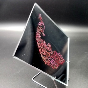 Etched Mirror Tile - Red Peacock