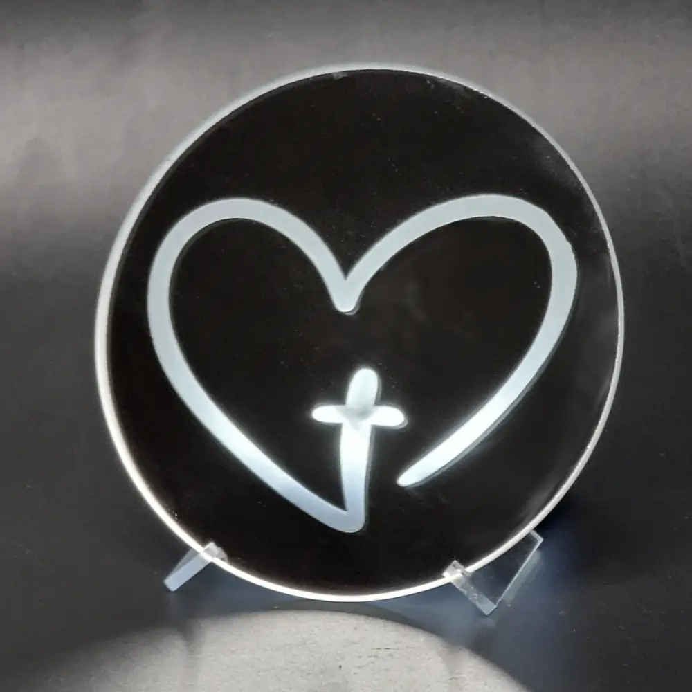 Cross in Heart Round Acrylic Stand