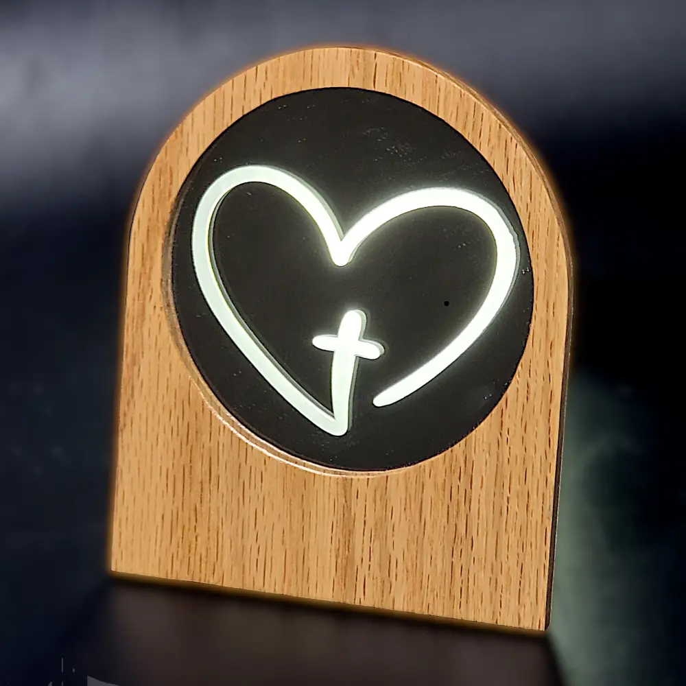 Cross in Heart Round Wood Frame