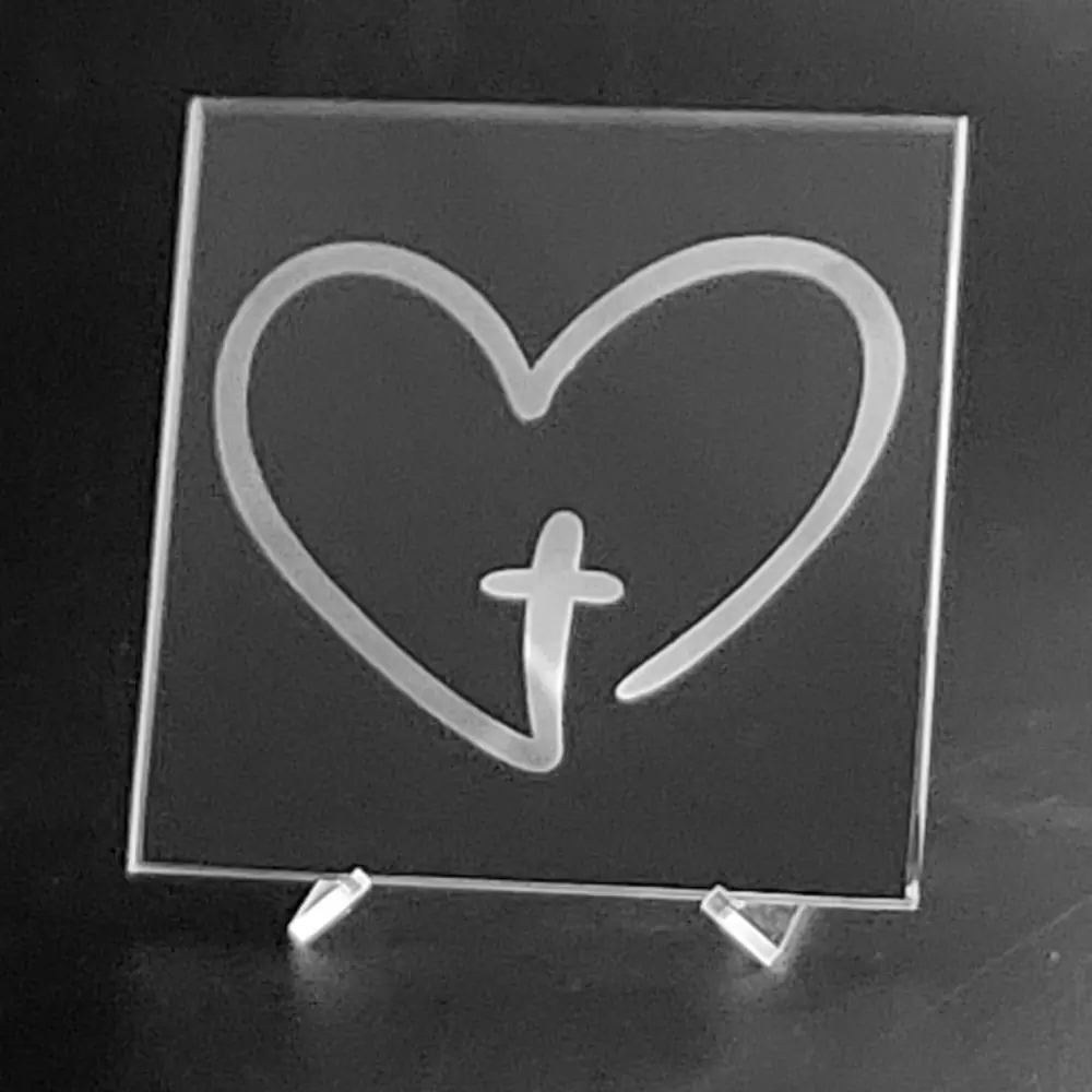 Cross in Heart Square Acrylic Stand