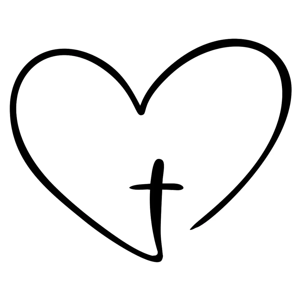 Cross in Heart Square Line Art
