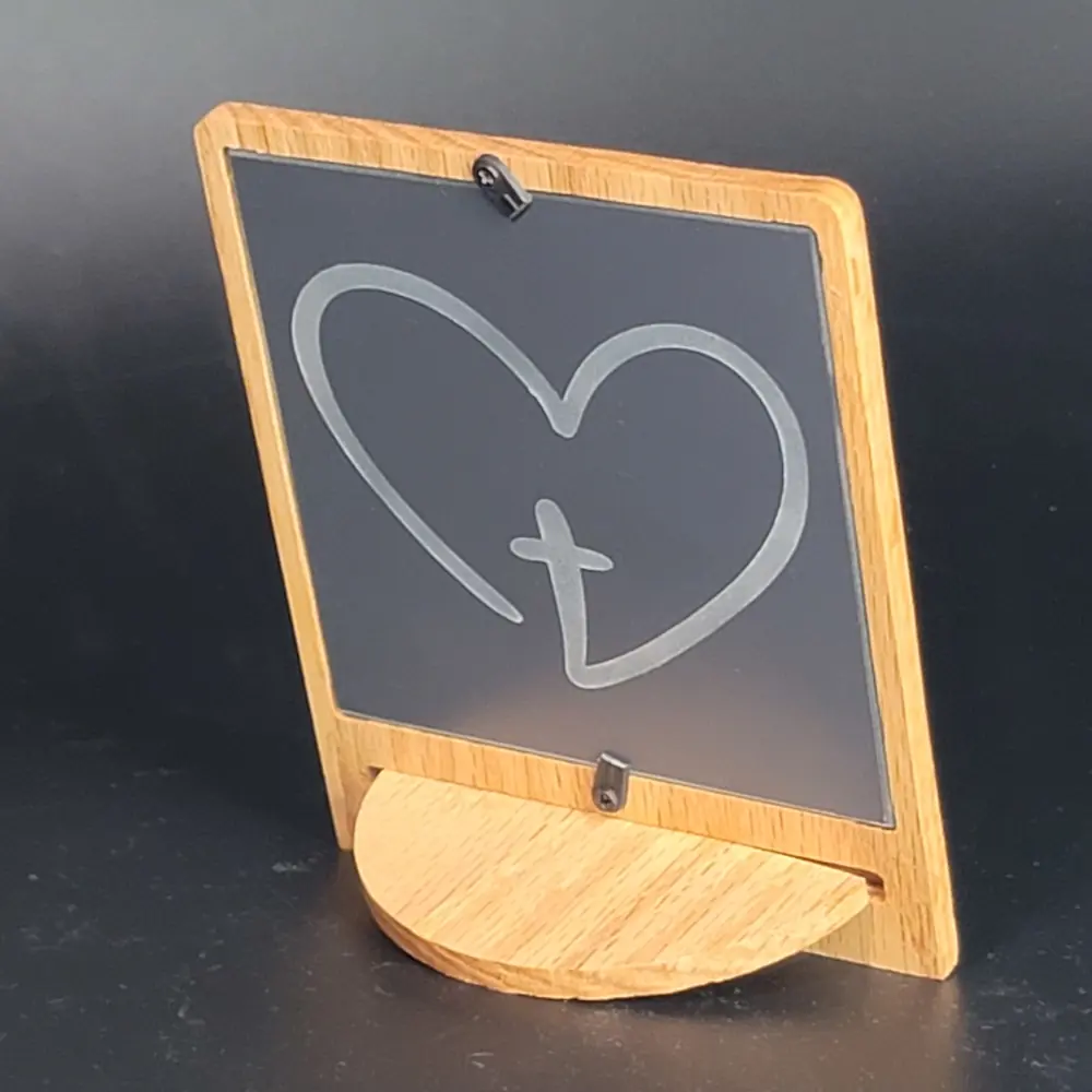 Cross in Heart Square Wood Frame Back