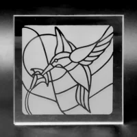 Hummingbird stained glass effect etched in square mirror