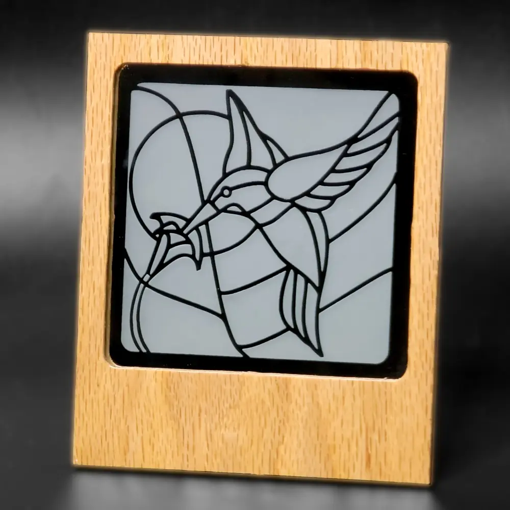 Hummingbird stained glass effect etched in square mirror - Image 3