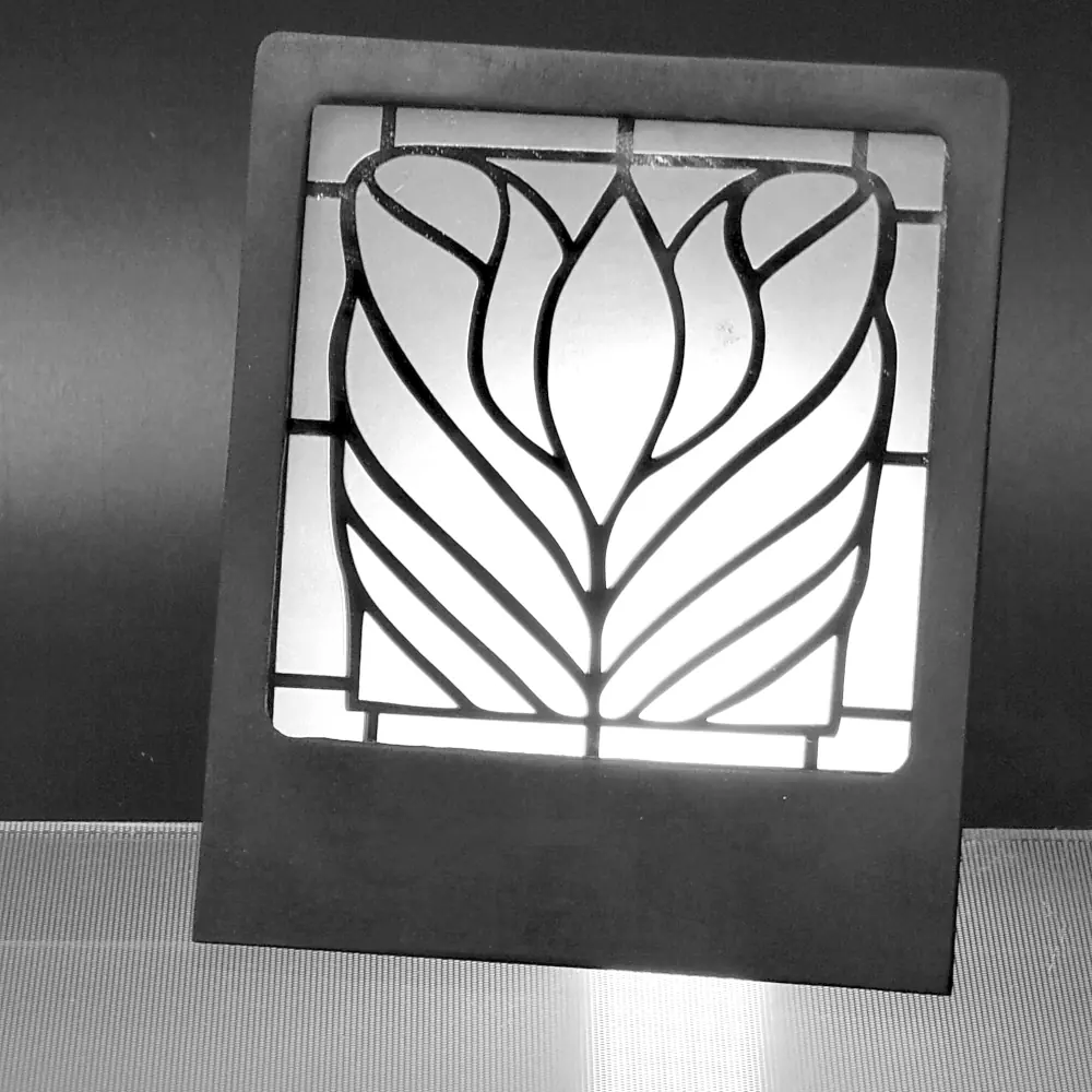 Iris Stained Glass Wood Black Stand