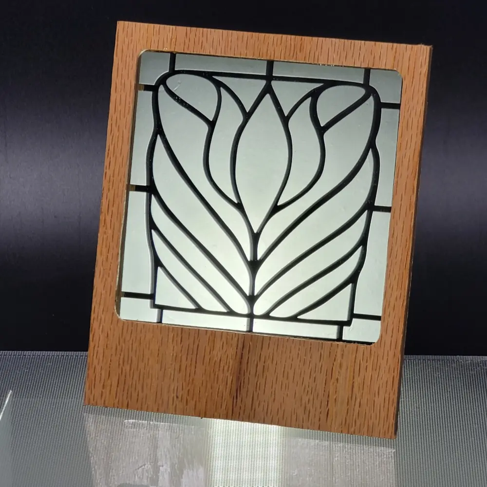 Iris Stained Glass Wood Stand