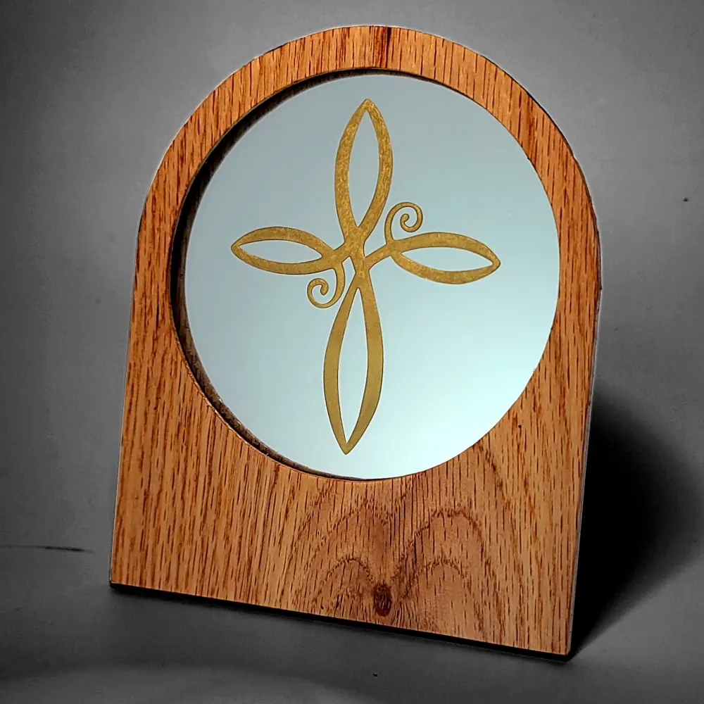 Swirl Cross Gold Infill Wooden Fram BG Black