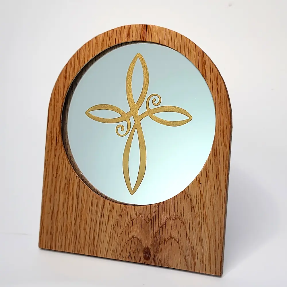Swirl Cross Gold Infill Wooden Frame