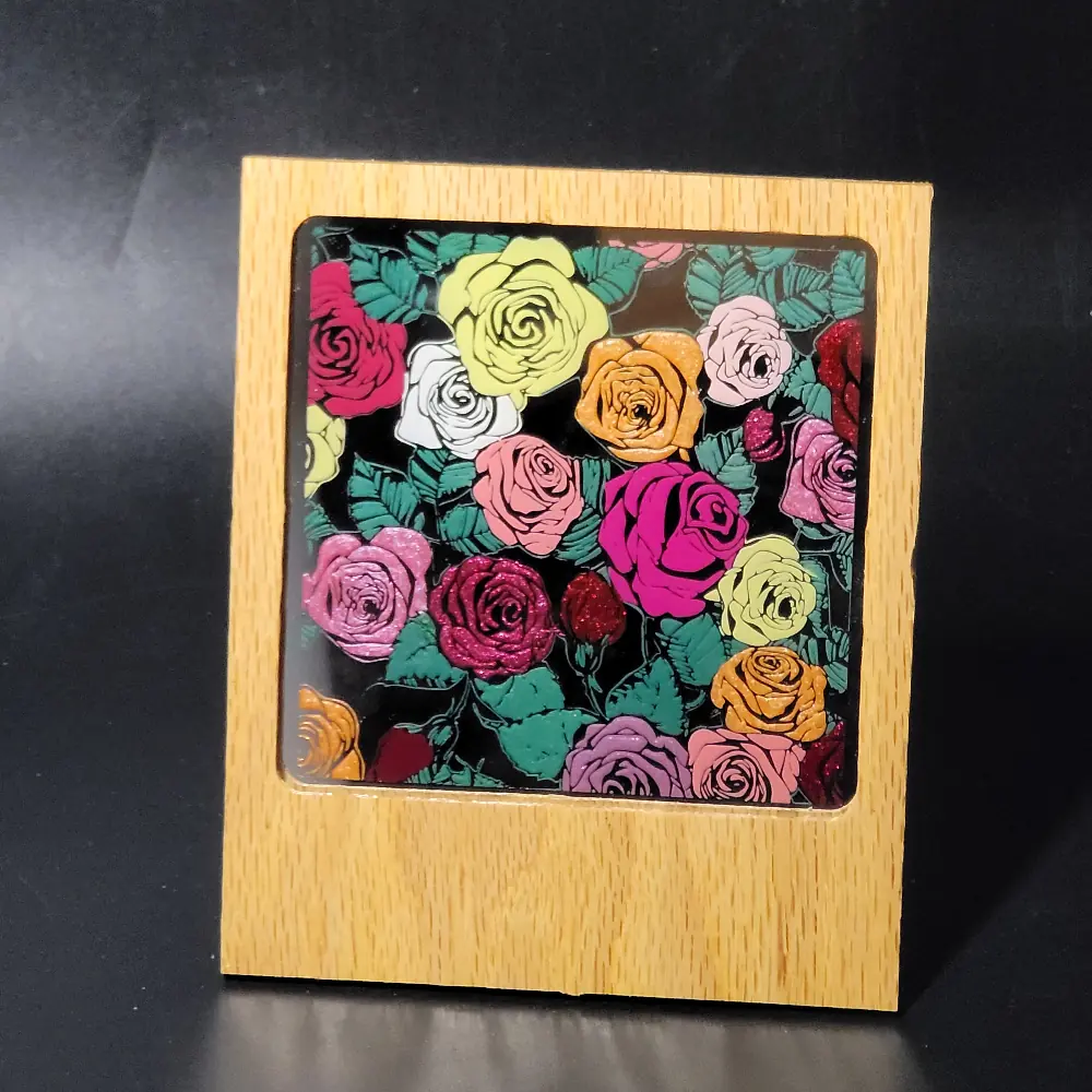 Multi-color Rose Sand carved with Resin infill and wooden stand