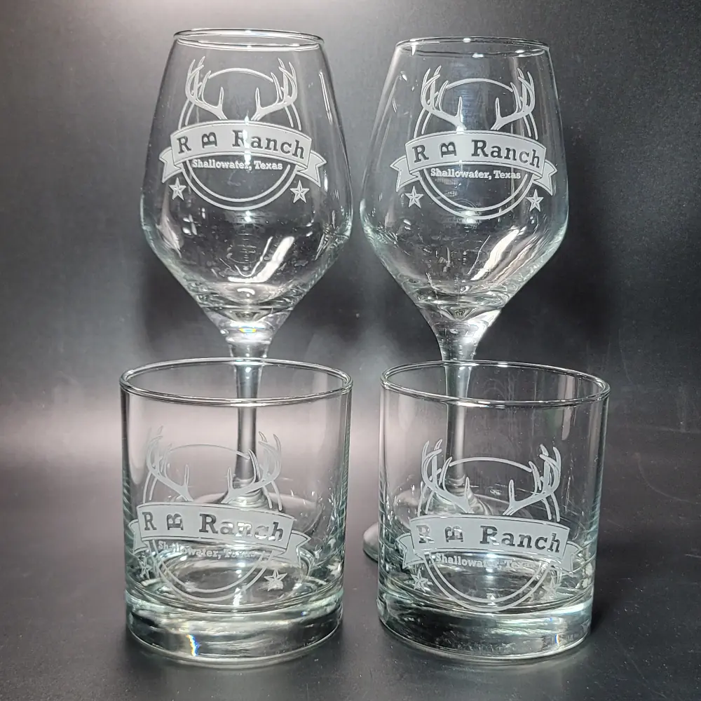 R Lazy B Ranch Whiskey and Wine Glass Set
