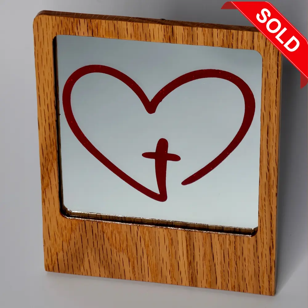 Cross in Heart with Wood Stand - Sold