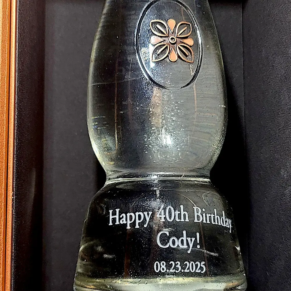 Happy 40th Birthday Cody Sand Carved on Tequila Bottle