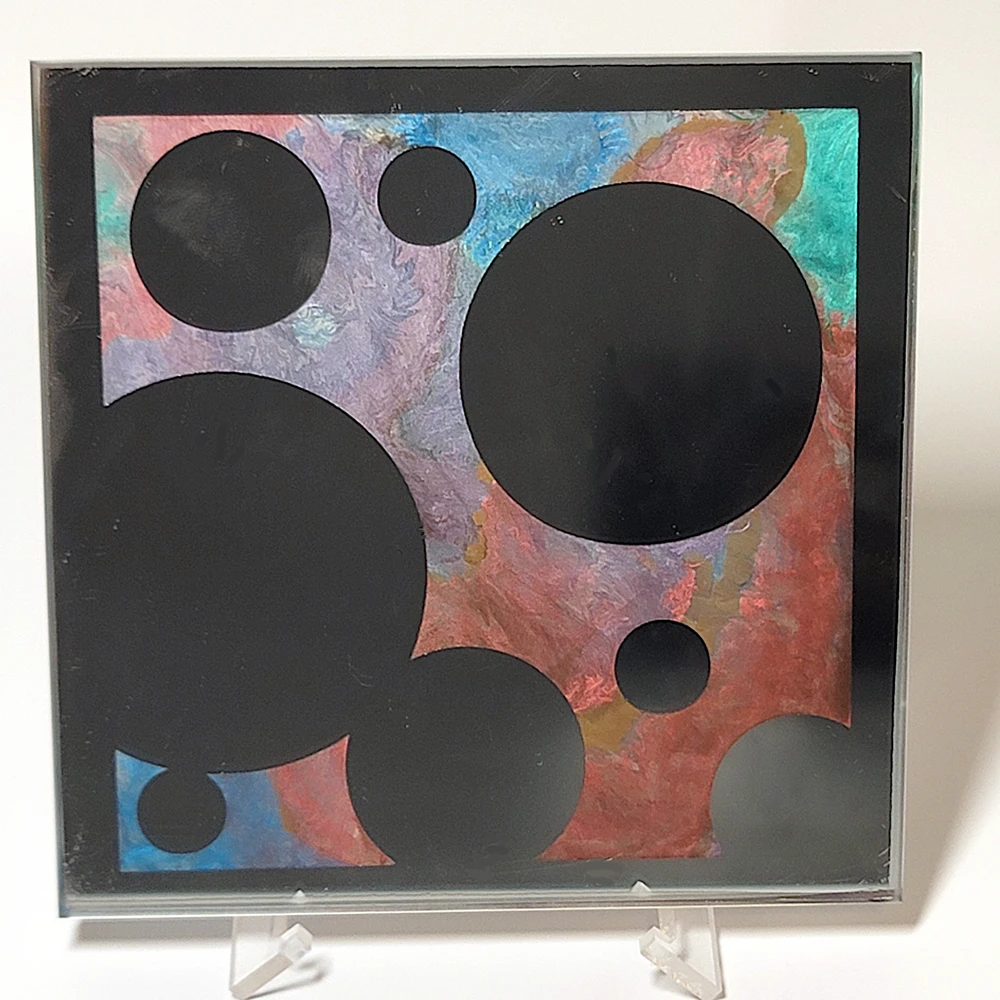Bubbles Silhouette Etched Mirror Indian Ink Infill