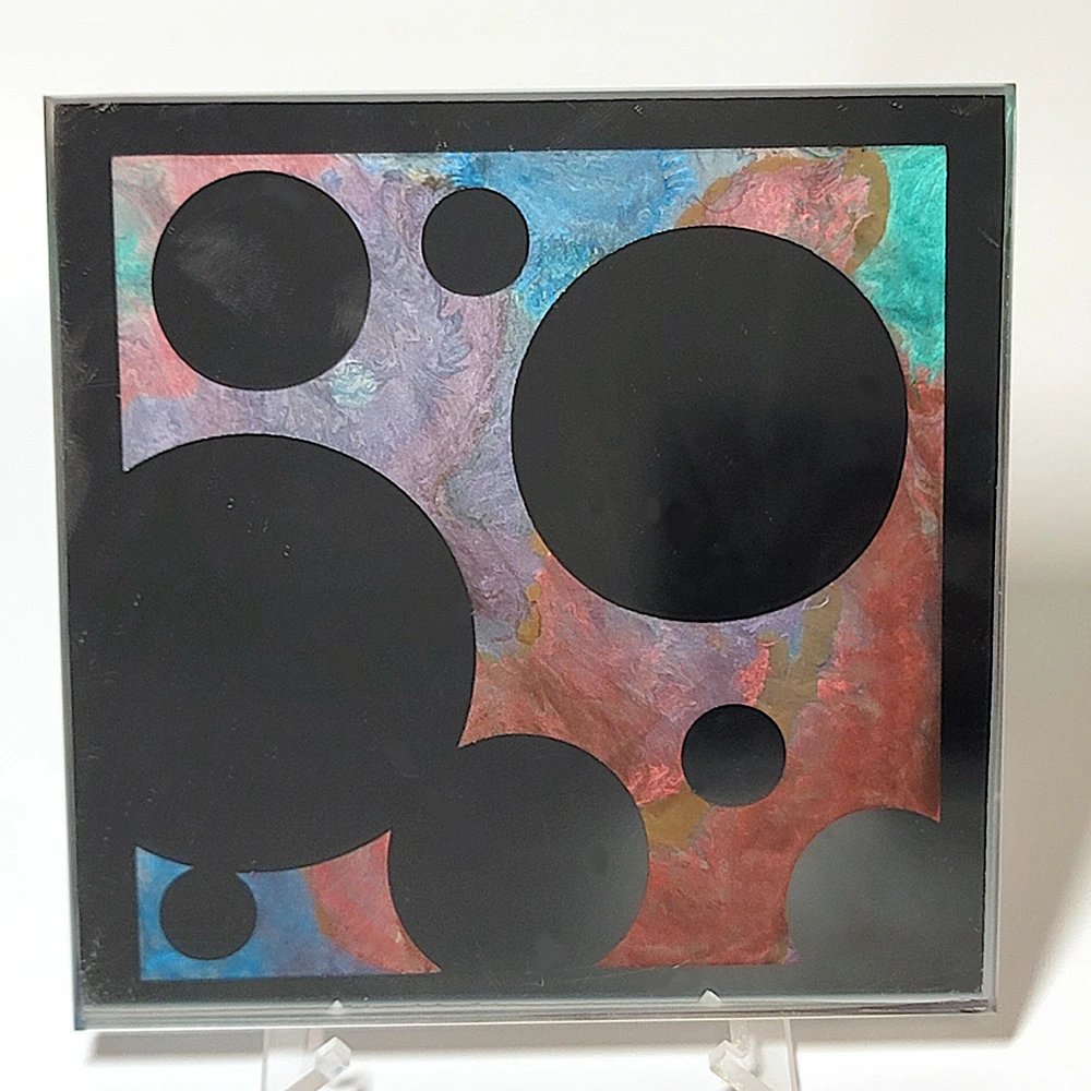 Bubbles Silhouette Etched Mirror Indian Ink Infill