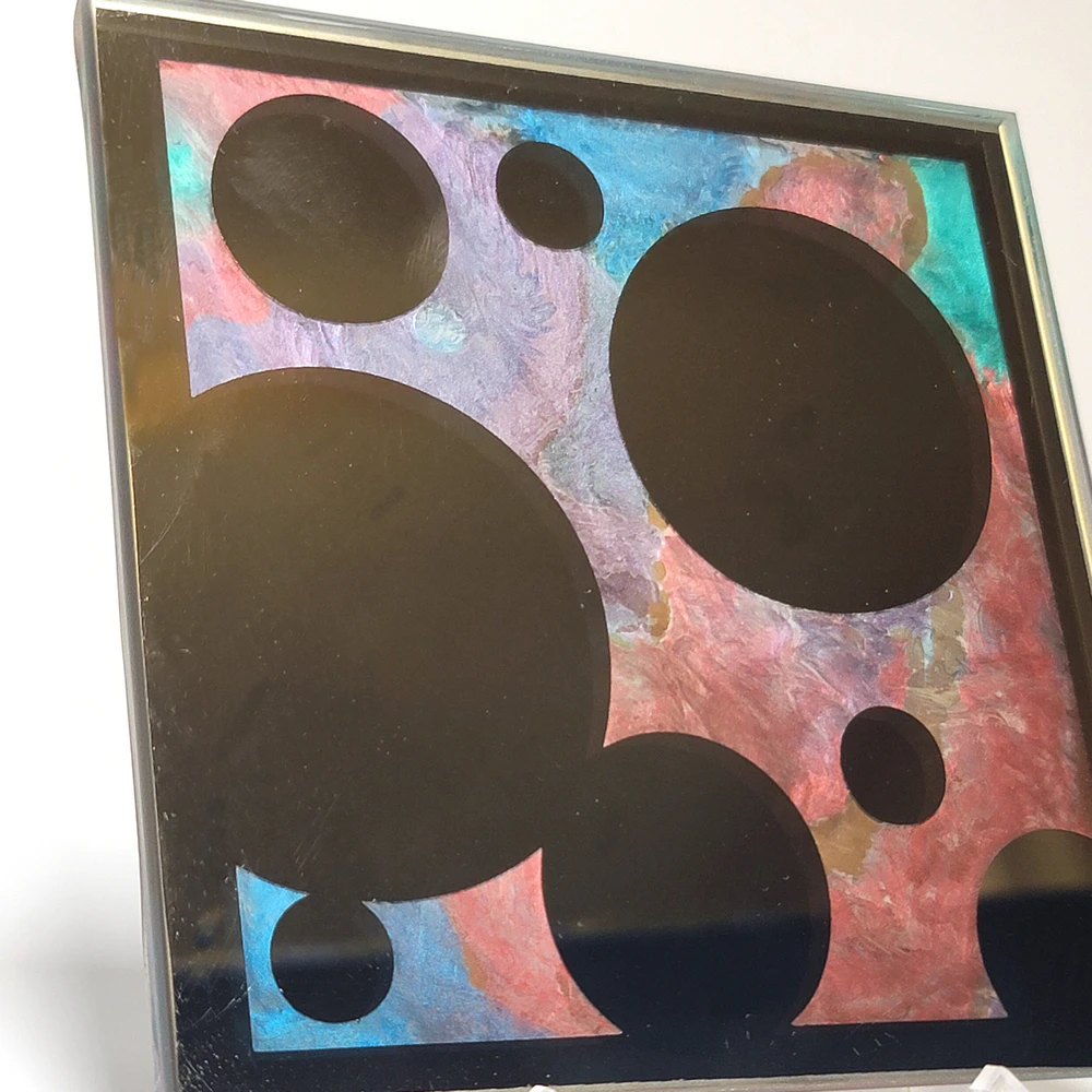 Bubbles Silhouette Etched Mirror Indian Ink Infill