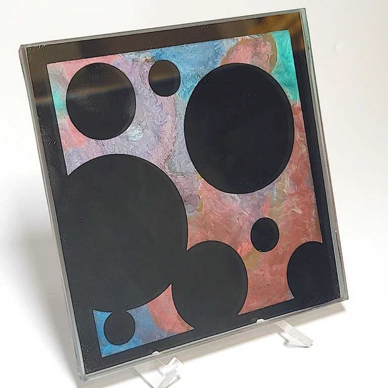 Bubbles Silhouette Etched Mirror Indian Ink Infill
