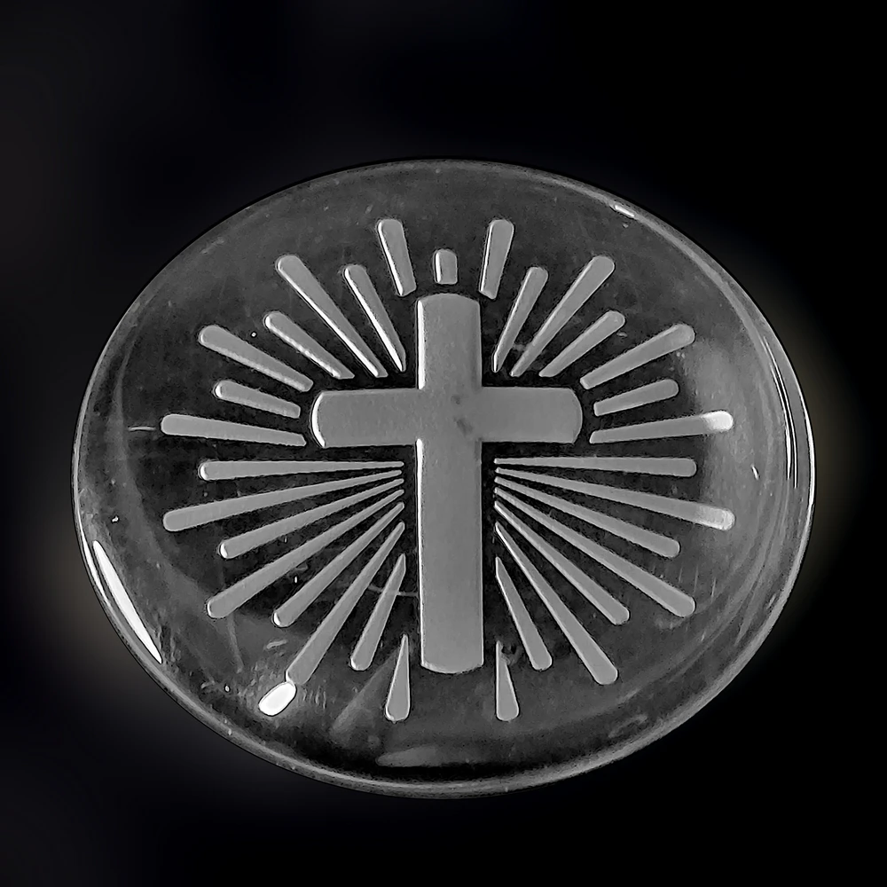 Christian cross cabochon, radiant cross design, faith collectible, Christian gift idea, inspirational religious token, light of Christ symbol, minimalist Christian art, spiritual encouragement decor