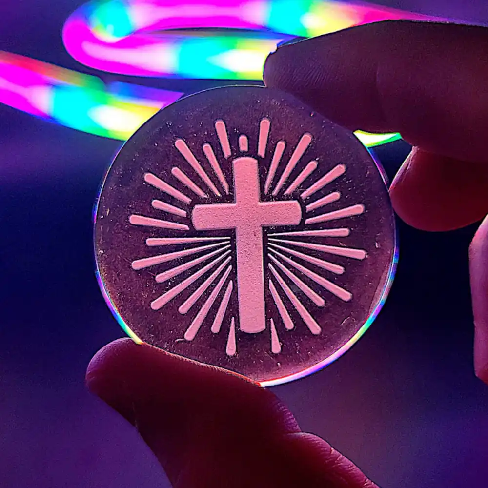 Christian cross cabochon, radiant cross design, faith collectible, Christian gift idea, inspirational religious token, light of Christ symbol, minimalist Christian art, spiritual encouragement decor