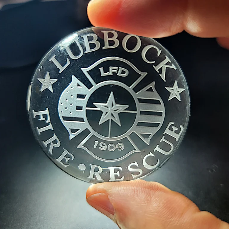 Lubbock Fire and Rescue firefighter cabochon, Maltese cross emblem, fire department symbol, Lubbock Fire Rescue design, firefighter gift idea, service and sacrifice token, first responder collectible, minimalist fire service ar