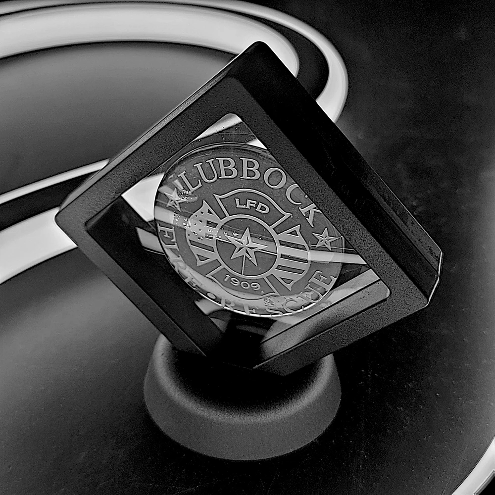 Lubbock Fire and Rescue firefighter cabochon, Maltese cross emblem, fire department symbol, Lubbock Fire Rescue design, firefighter gift idea, service and sacrifice token, first responder collectible, minimalist fire service ar