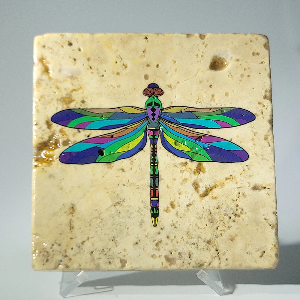 Travertine Stone Coaster - Dragonfly 02 - Image 3