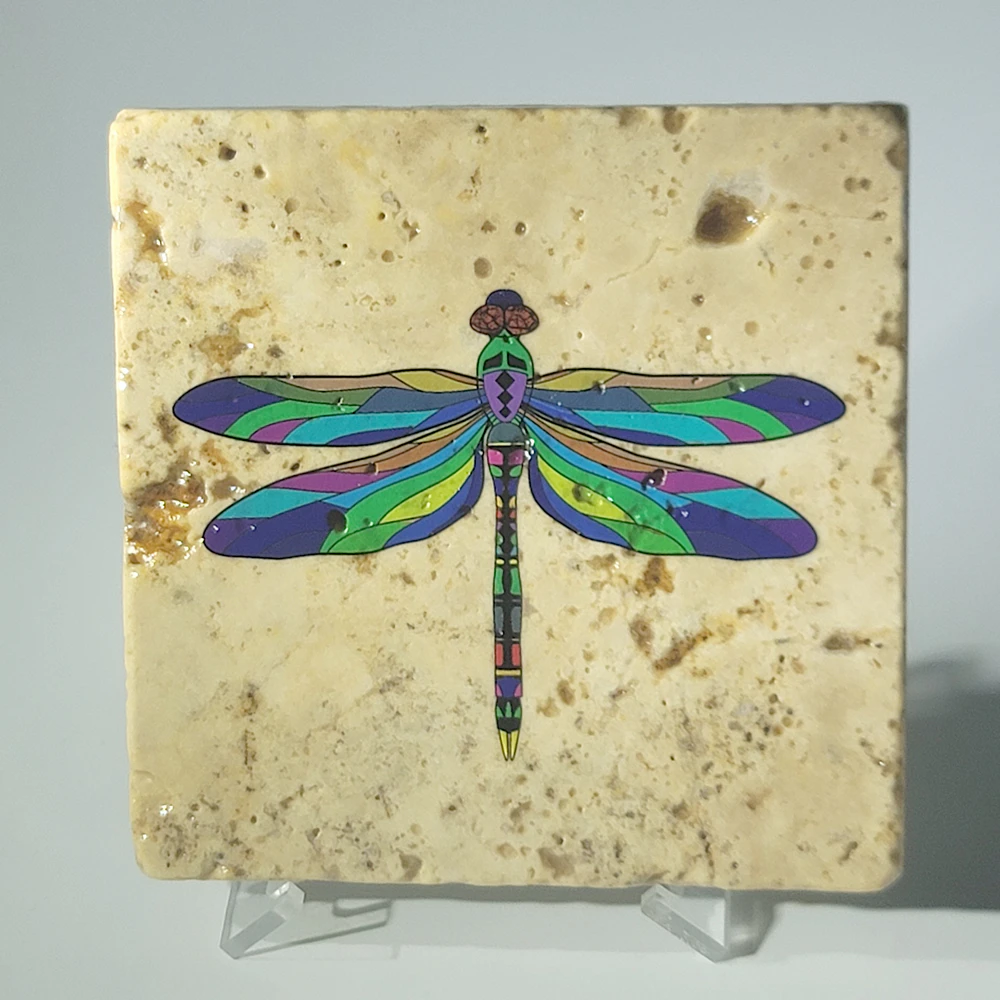 Travertine Stone Coaster - Dragonfly 02