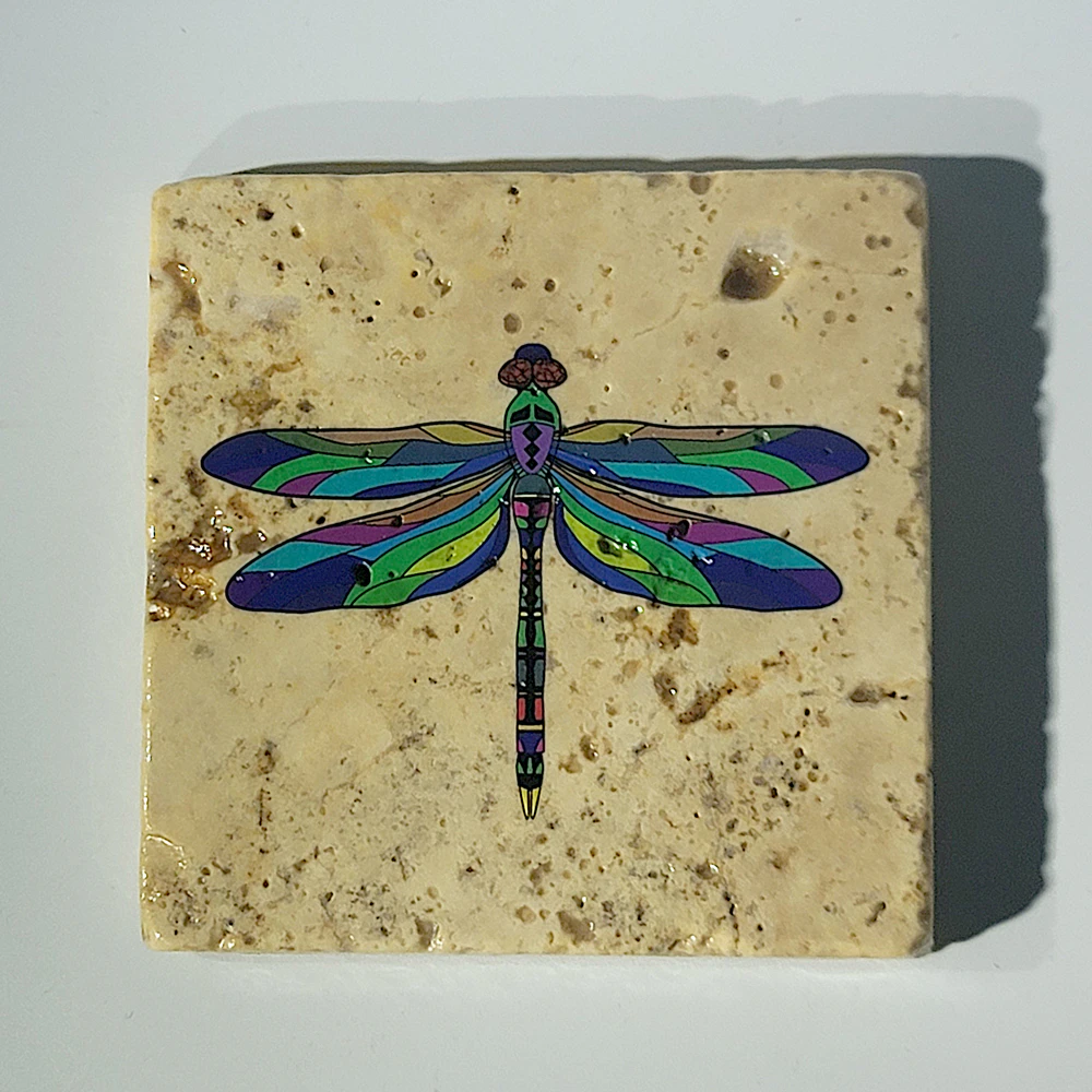 Travertine Stone Coaster - Dragonfly 02 - Image 2