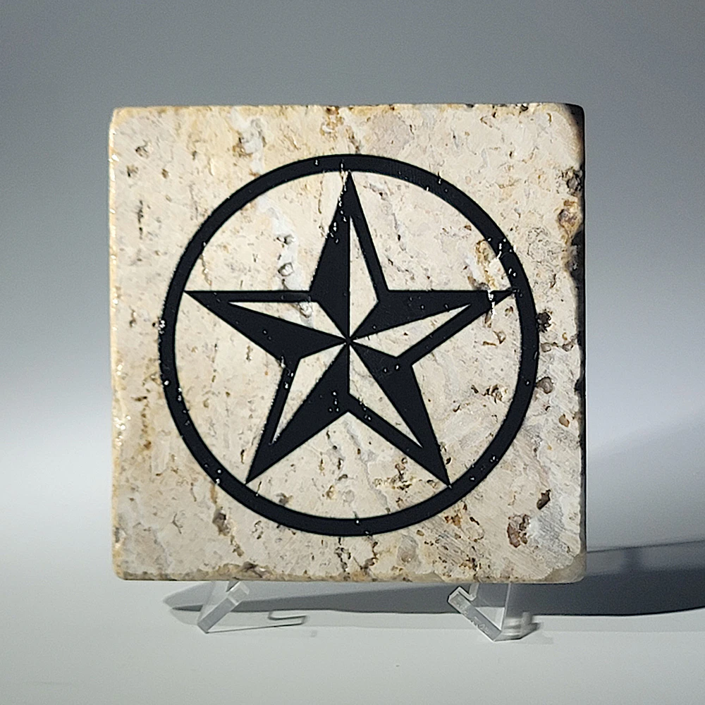 Travertine Stone Coaster - Beveled 5 Point Star in Circle - Image 5