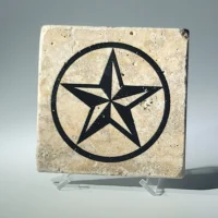 Travertine Stone Coaster - Beveled 5 Point Star in Circle