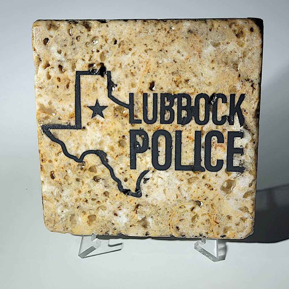 Travertine Stone Coaster - Lubbock Police (Stacked) - Image 4