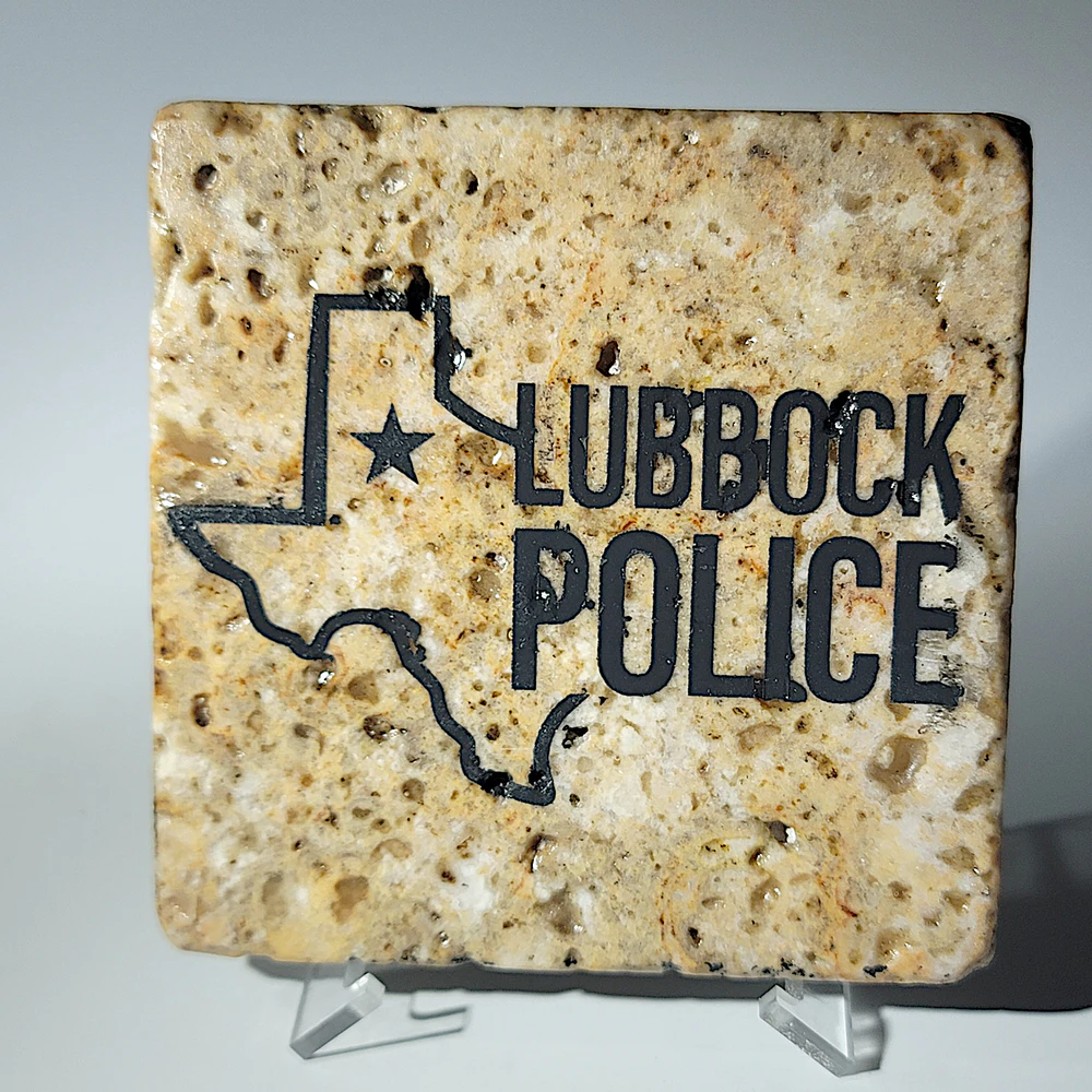 Travertine Stone Coaster - Lubbock Police (Stacked)