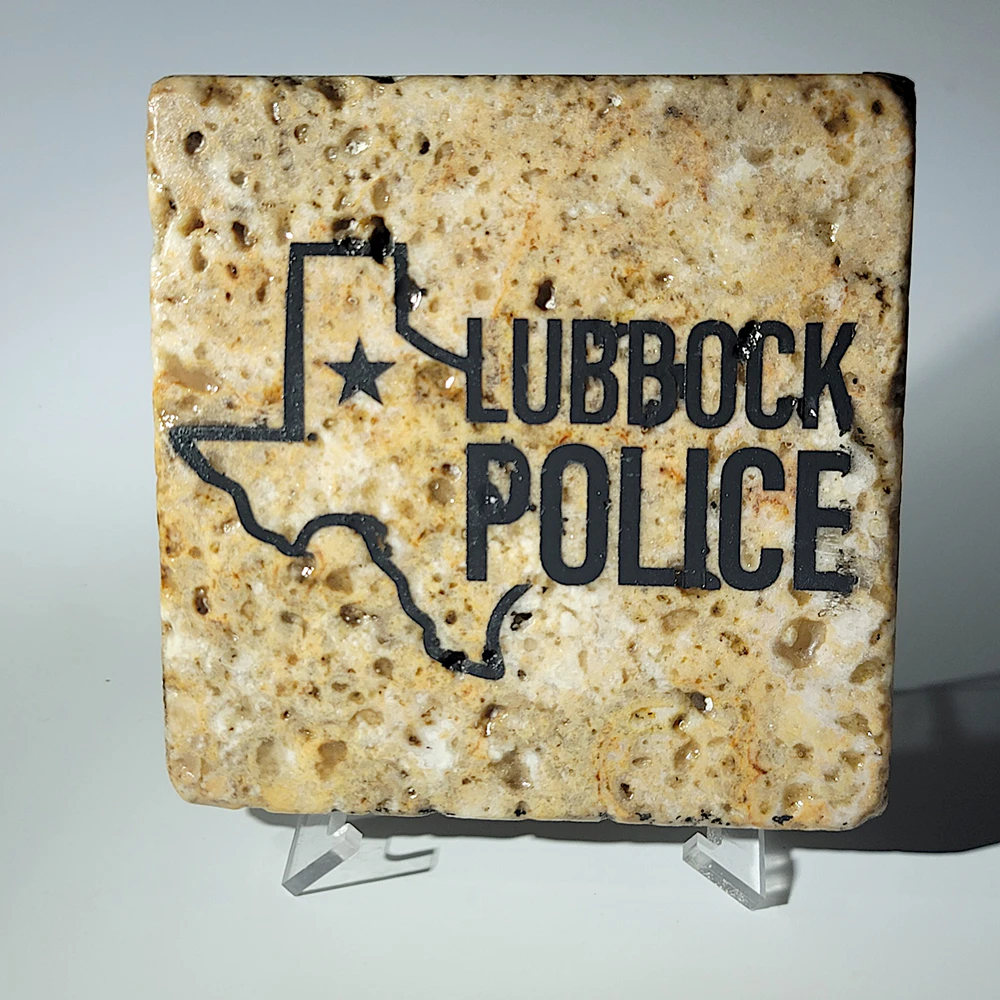 Travertine Stone Coaster - Lubbock Police (Stacked) - Image 2