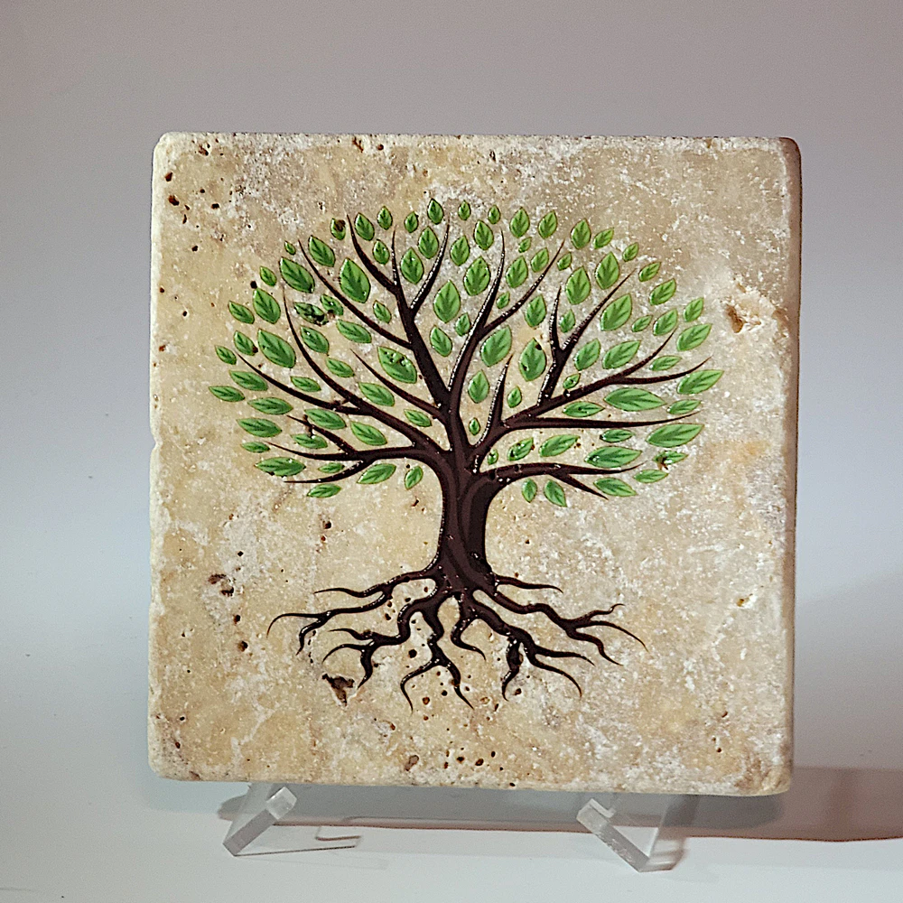 Travertine Stone Coaster - Abstract Tree of Life - Image 6