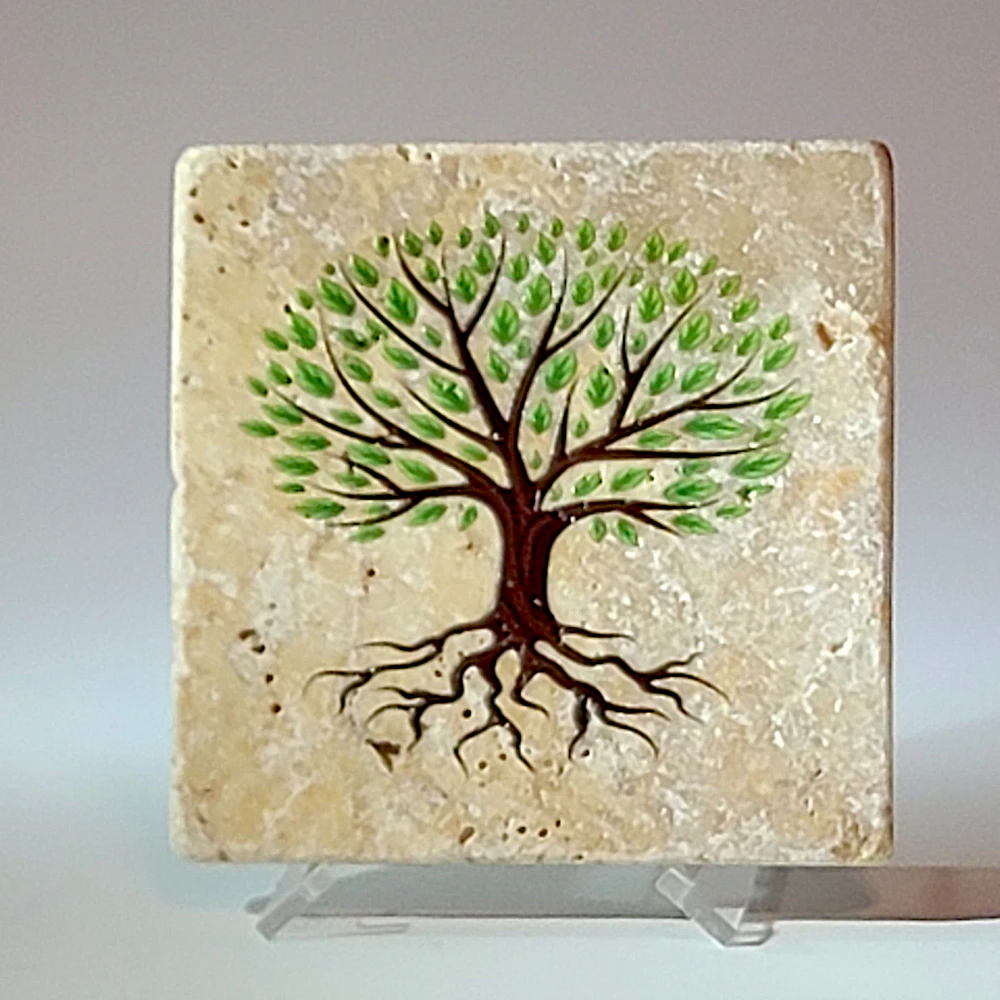 Travertine Stone Coaster - Abstract Tree of Life - Image 5