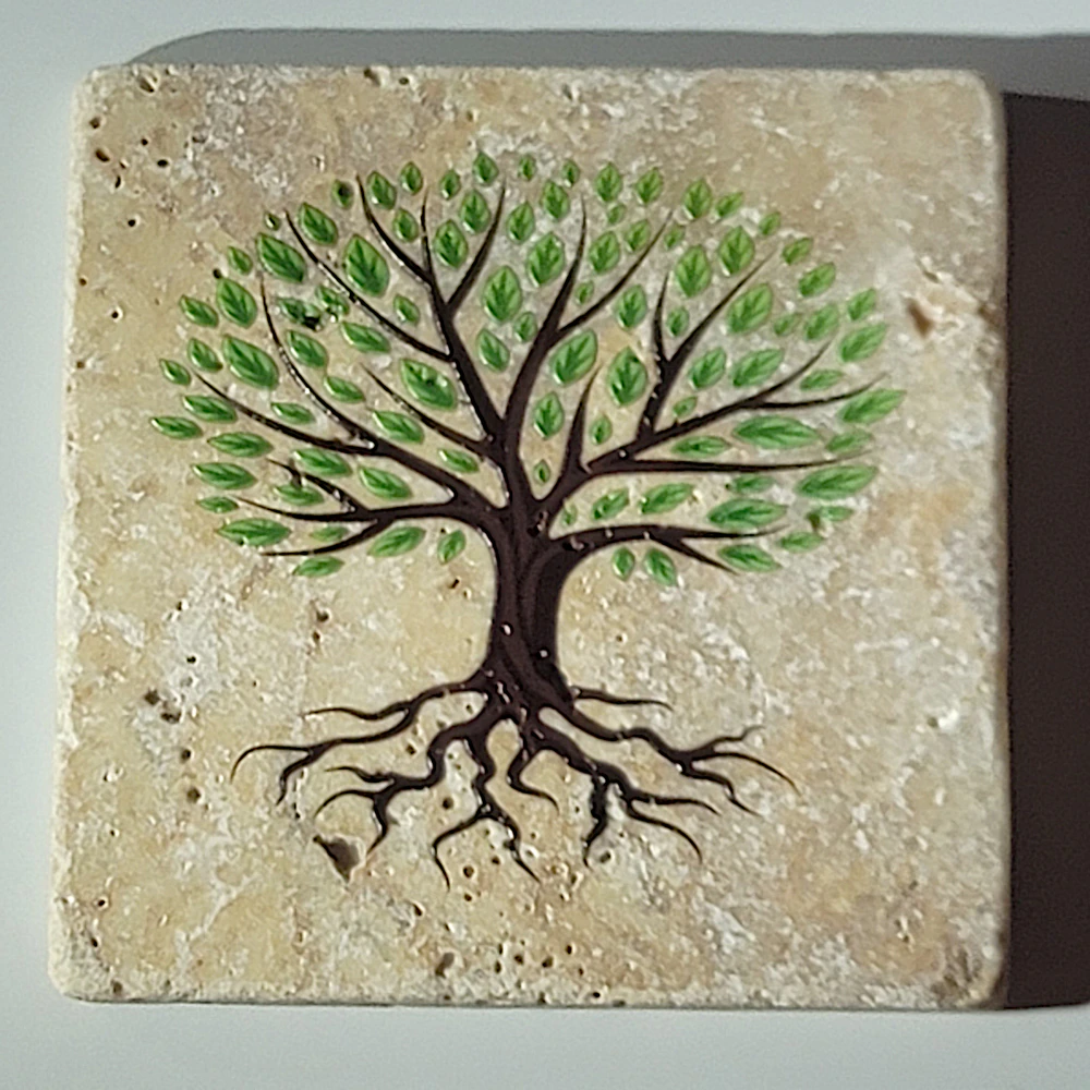 Travertine Stone Coaster - Abstract Tree of Life - Image 4