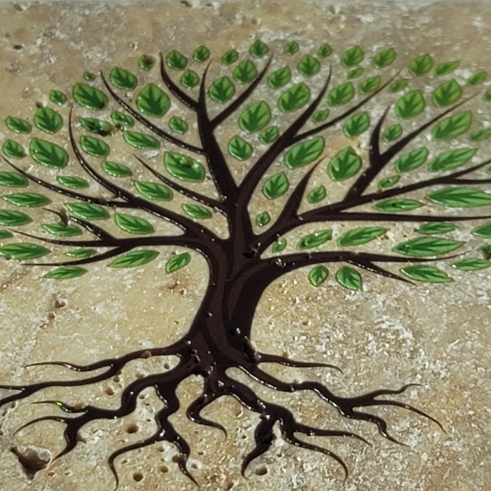 Travertine Stone Coaster - Abstract Tree of Life - Image 3