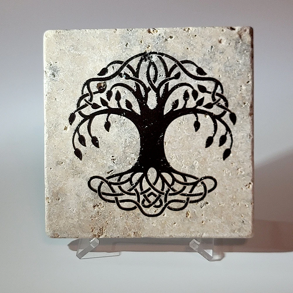 Travertine Stone Coaster - Celtic Tree of Life - Image 2
