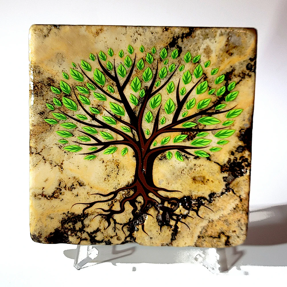 Travertine Stone Coaster - Abstract Tree of Life - Image 8