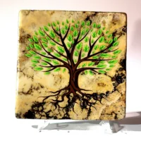 Travertine Stone Coaster - Abstract Tree of Life