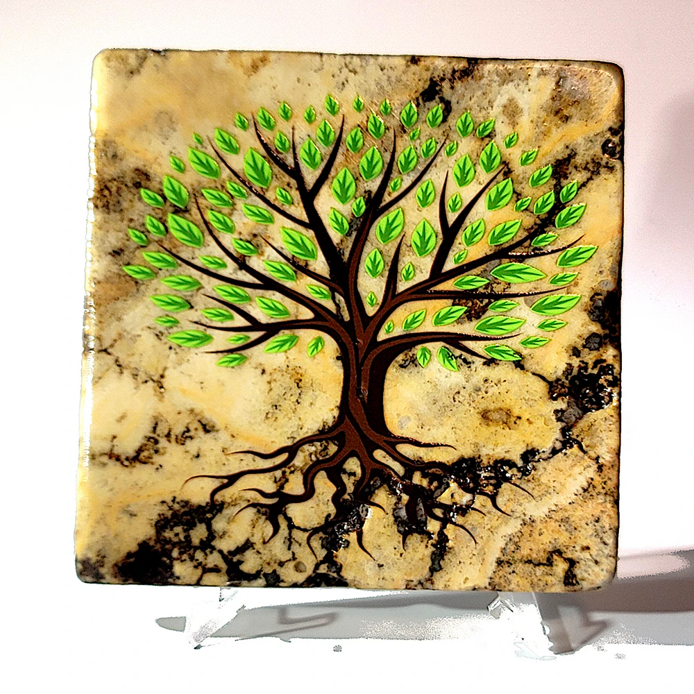 Travertine Stone Coaster - Abstract Tree of Life