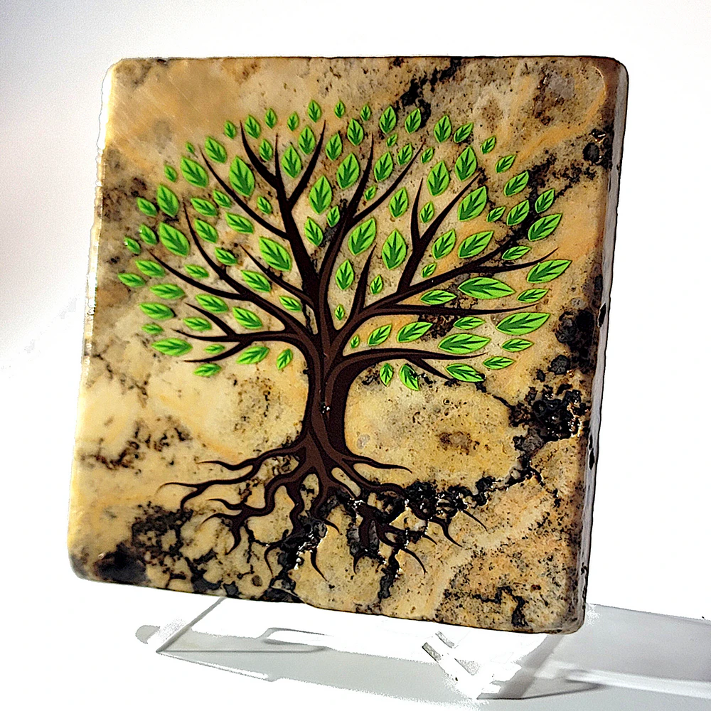 Travertine Stone Coaster - Abstract Tree of Life - Image 9
