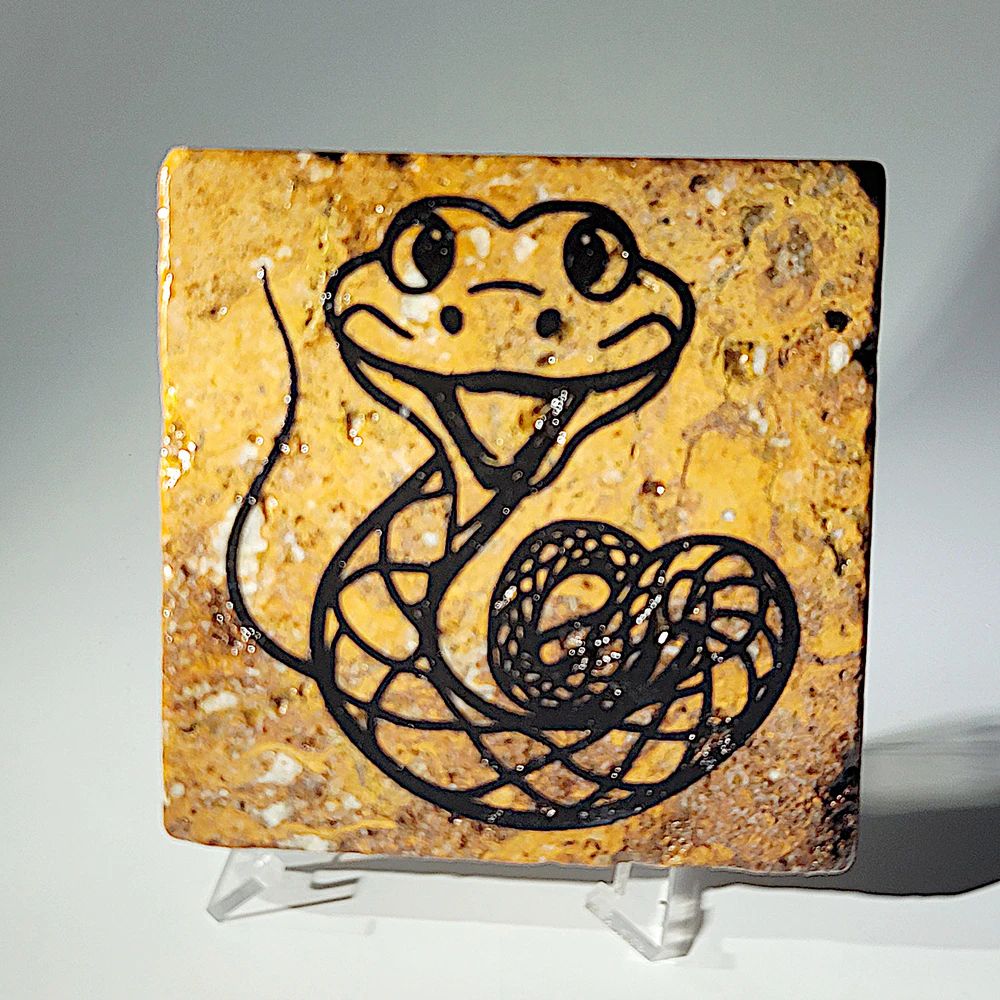 Travertine Stone Coaster - Caricature Snake