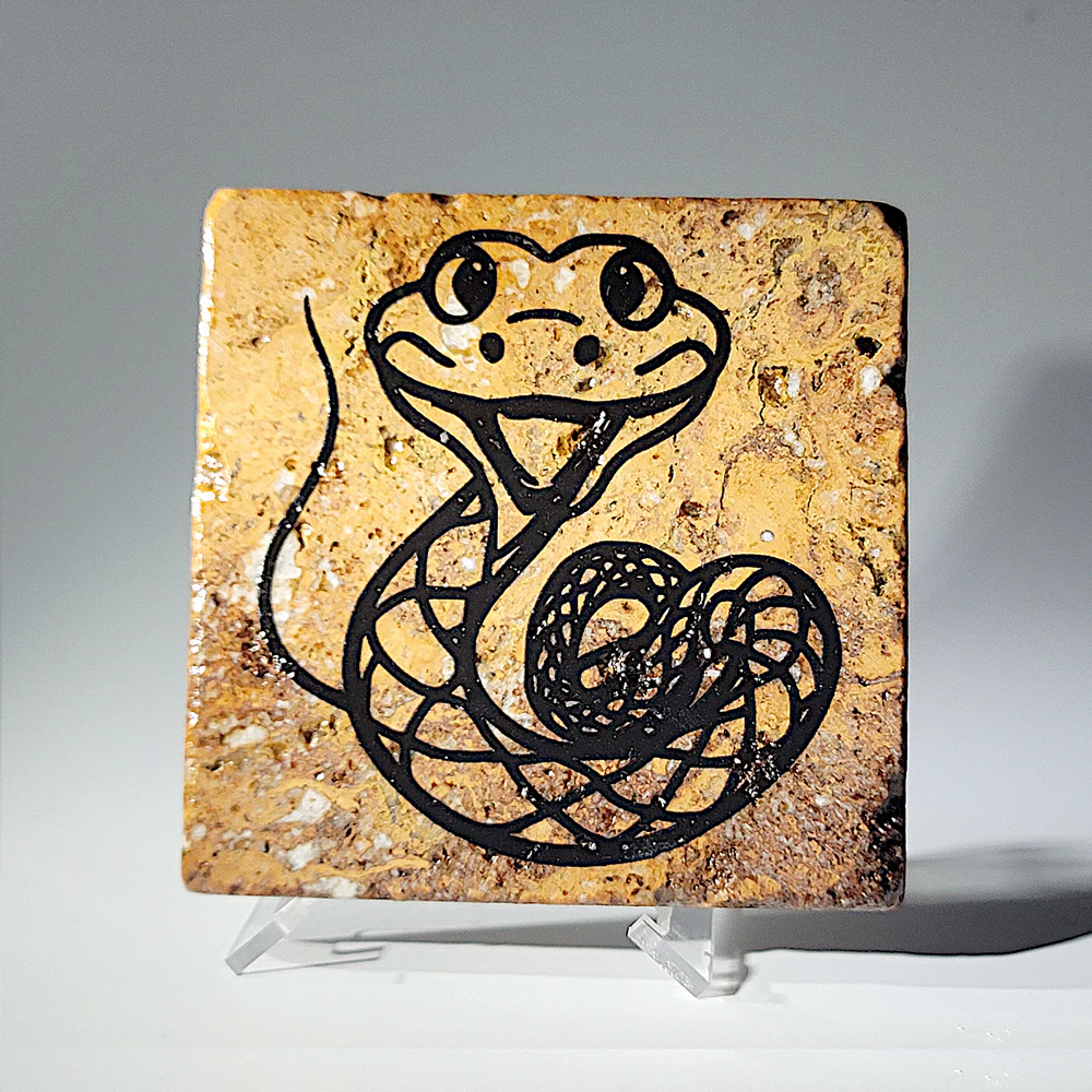 Travertine Stone Coaster - Caricature Snake - Image 3