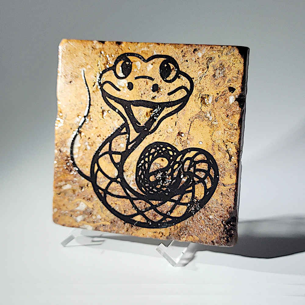 Travertine Stone Coaster - Caricature Snake - Image 2