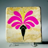Travertine Stone Coaster - Colorful Mexican Flower