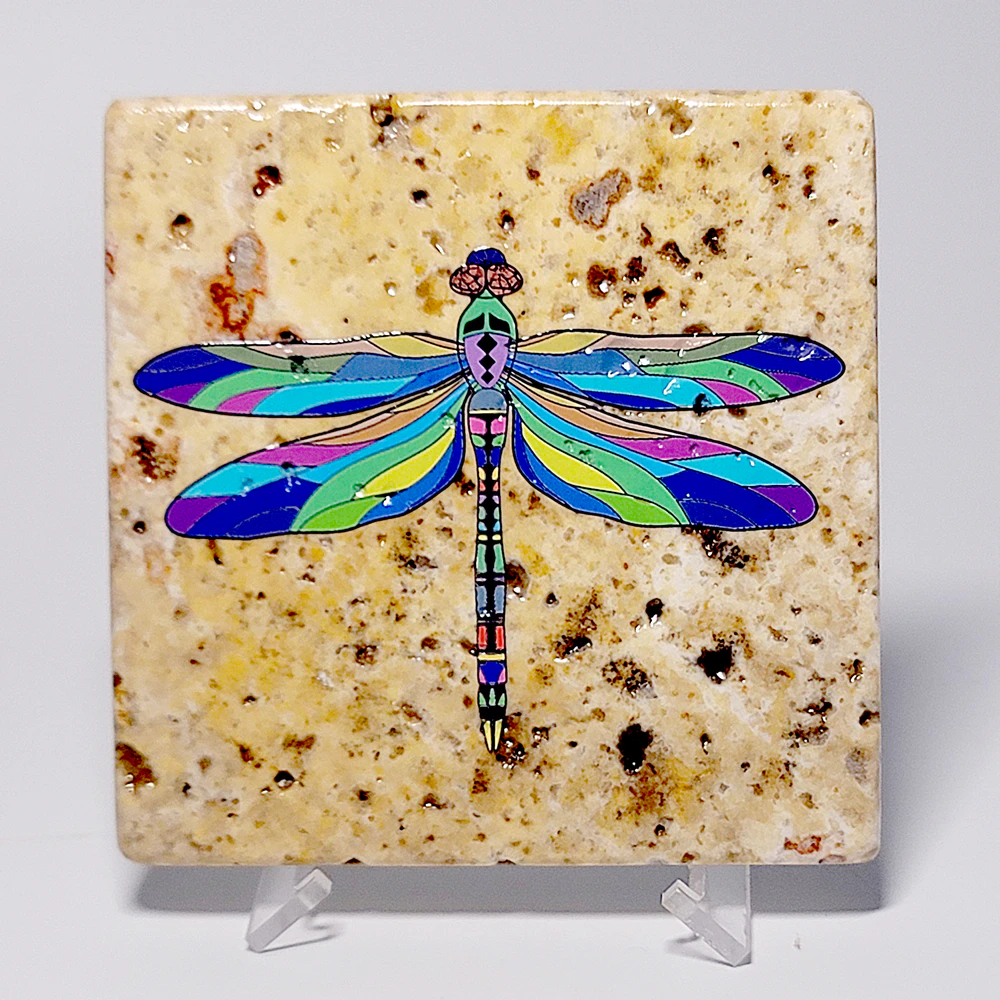 Travertine Stone Coaster - Dragonfly 02 - Image 10