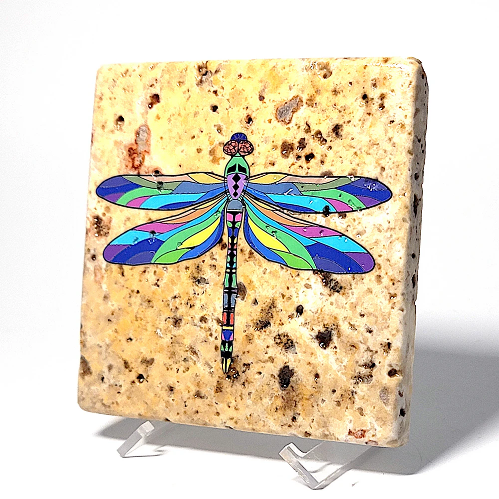 Travertine Stone Coaster - Dragonfly 02 - Image 9